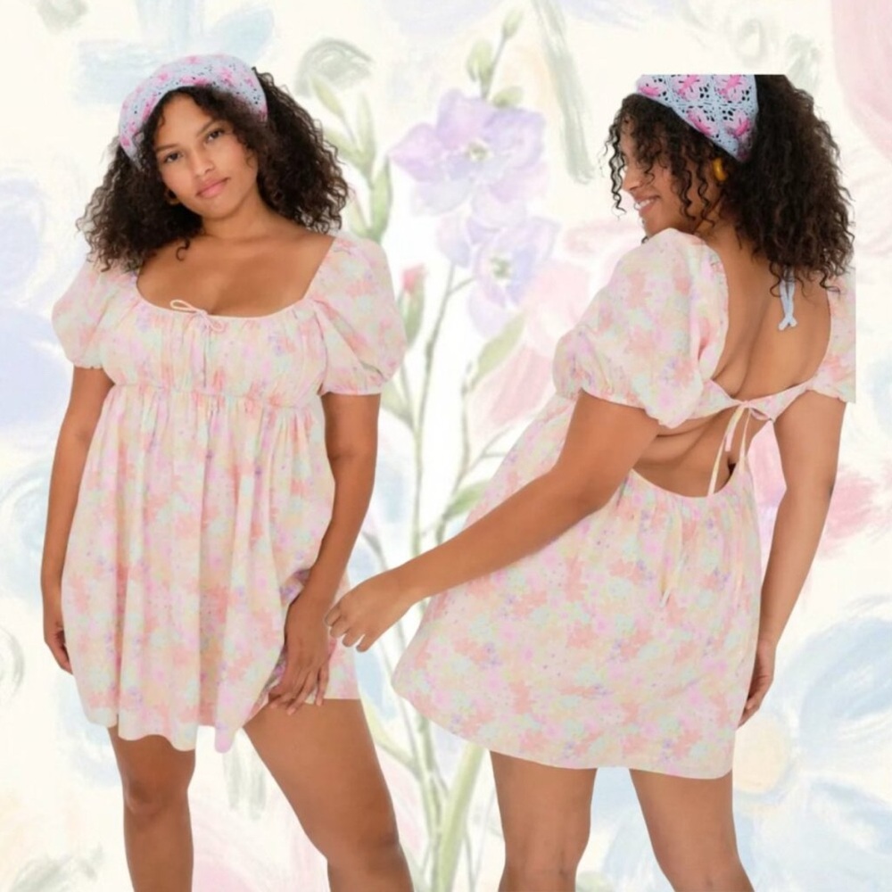 Floral Puff Sleeve Dress with Open Back Moment- For Love and Lemons